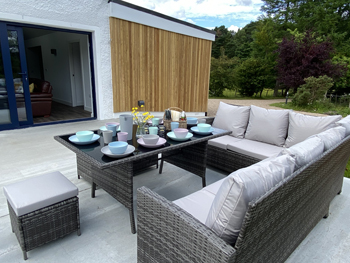 Outside seating area from Lounge at Stepps Cottage